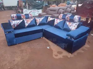 6 Seater L Sofa Blue With Cushions/ Sofa Set