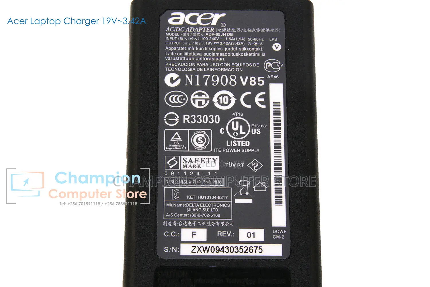 Acer Laptop Adapter 65W 19V Charger