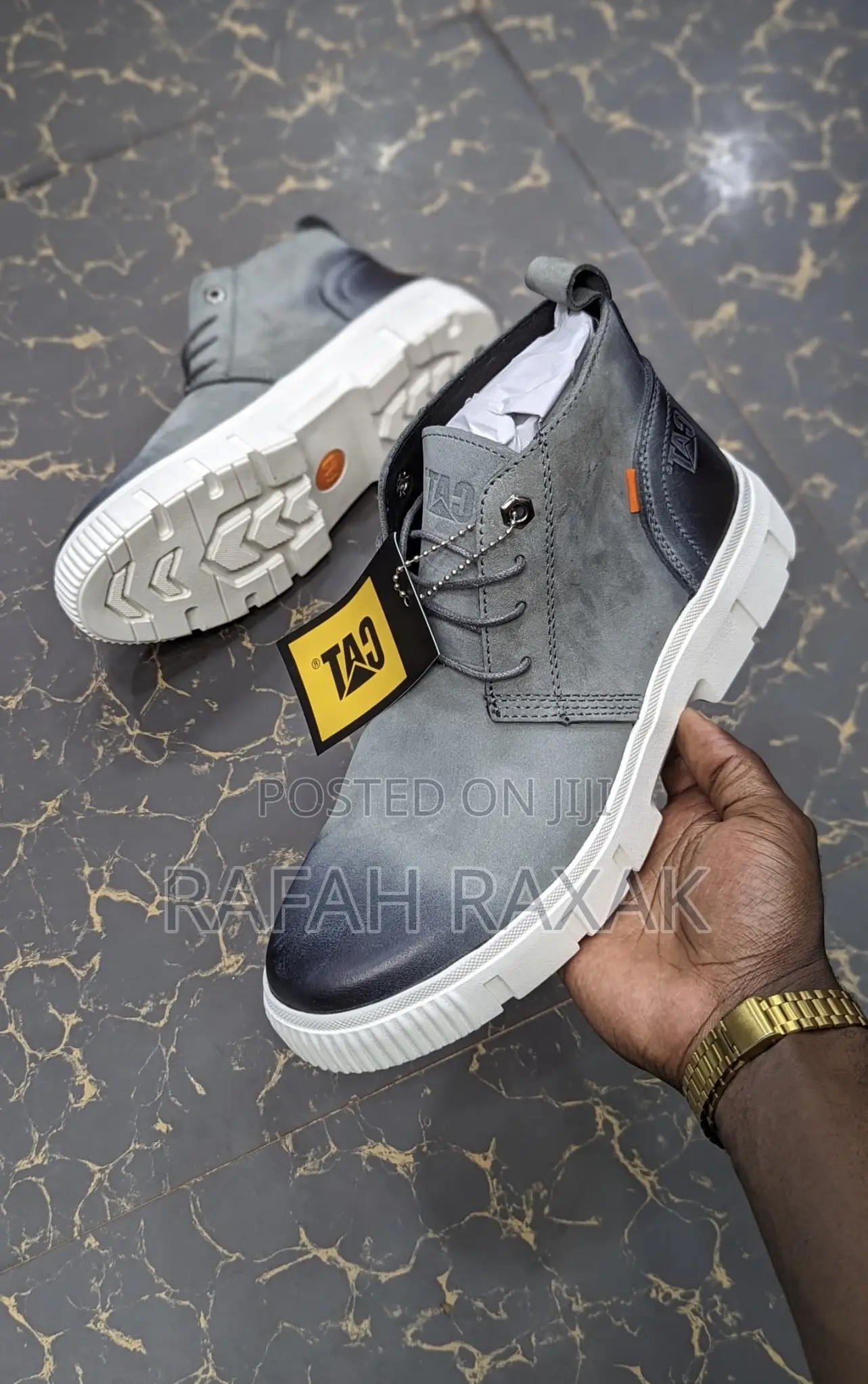 Original Grey CAT Premium Leather Ankle Boots