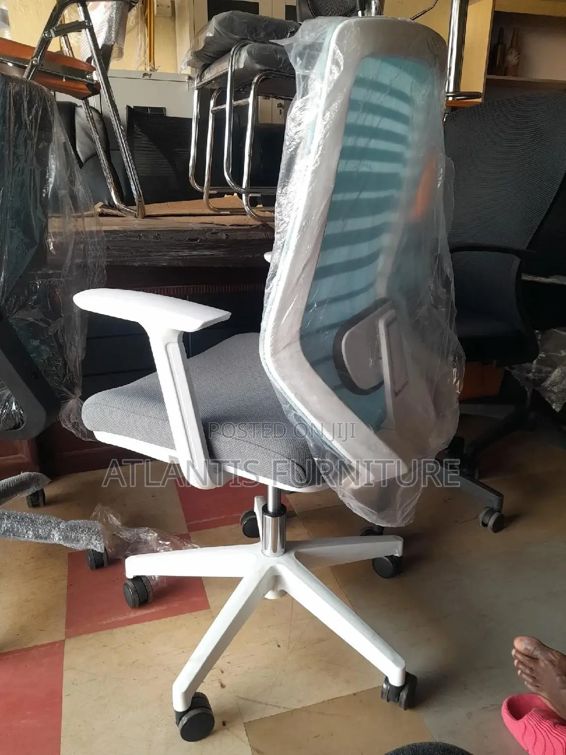Right Blue Back and White Legs Office Chair