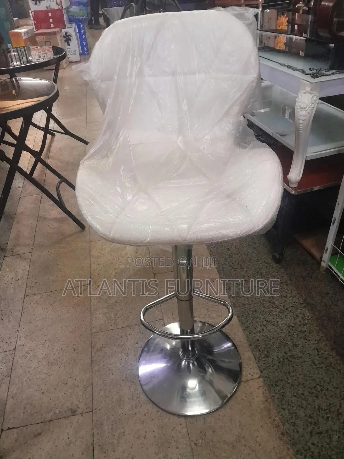 White Carved Bar Stool
