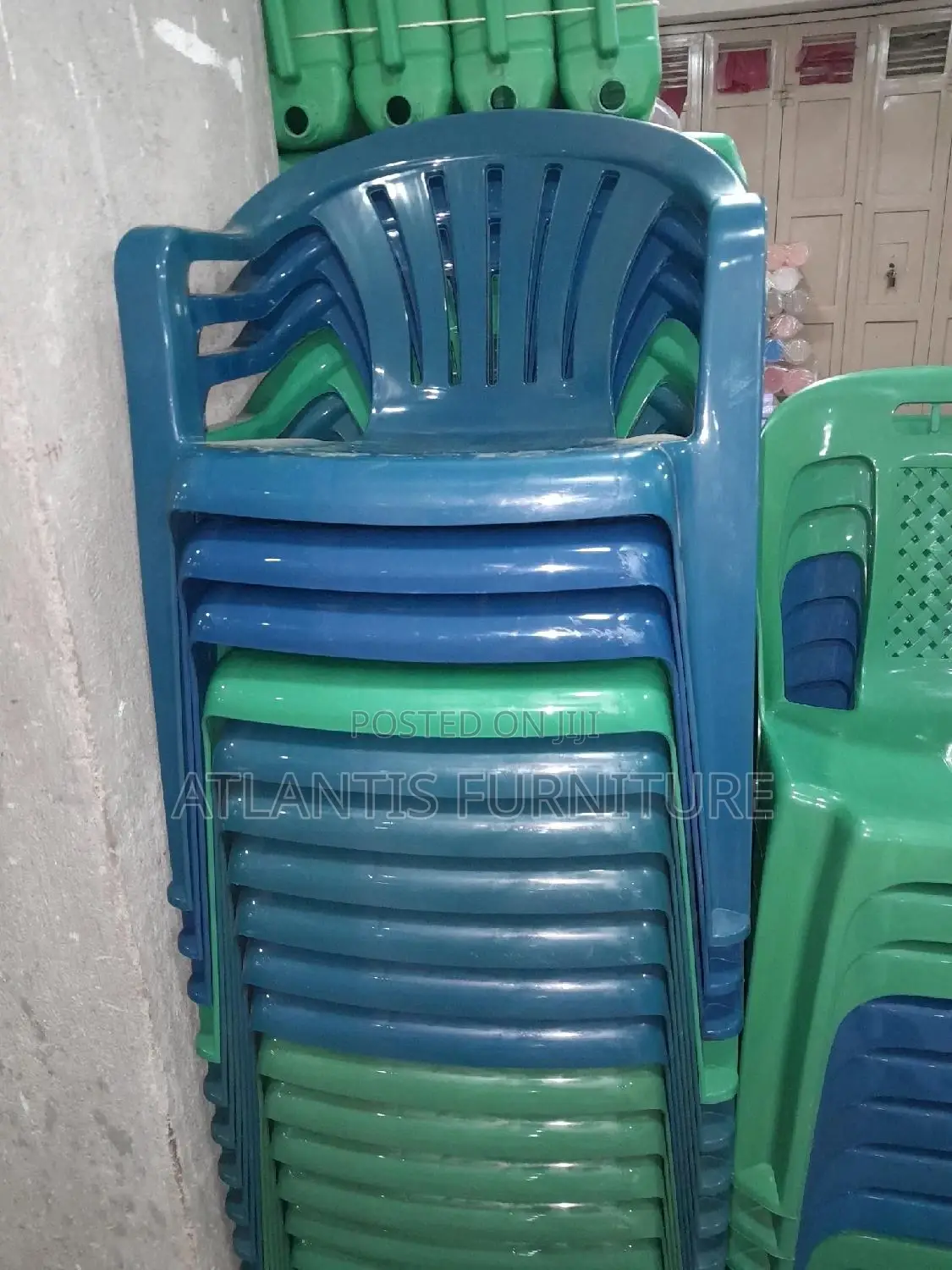 Blue and Green Plastic Chairs With Hands