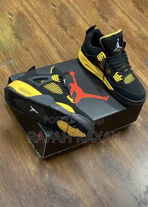 Original Air Jordan 4 Retro Thunder Black Yellow Sneakers