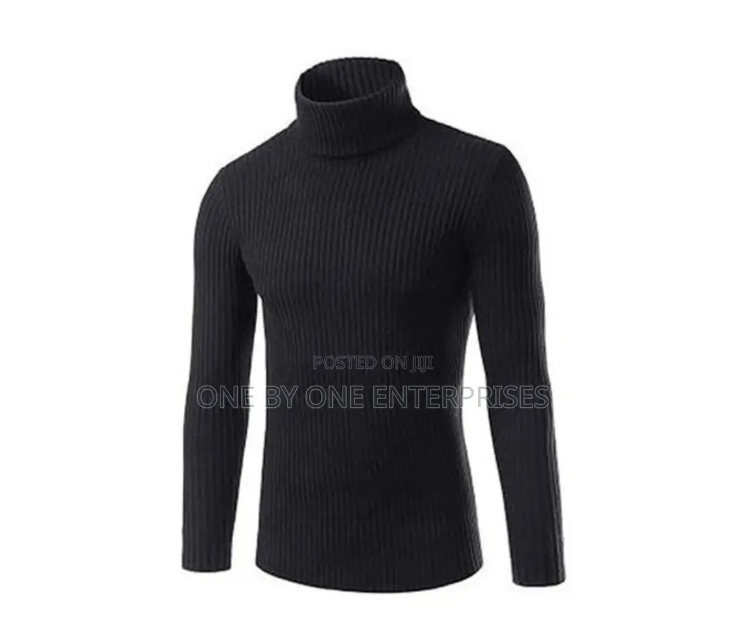 Black Unisex Turtleneck Sweater Pull Neck