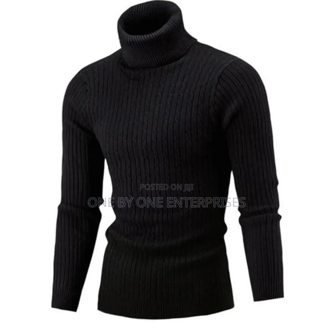 Black Unisex Turtleneck Sweater Pull Neck