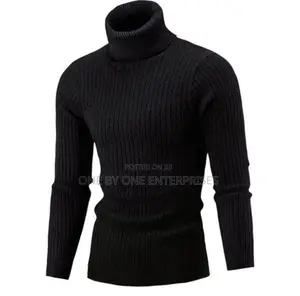 Black Unisex Turtleneck Sweater Pull Neck