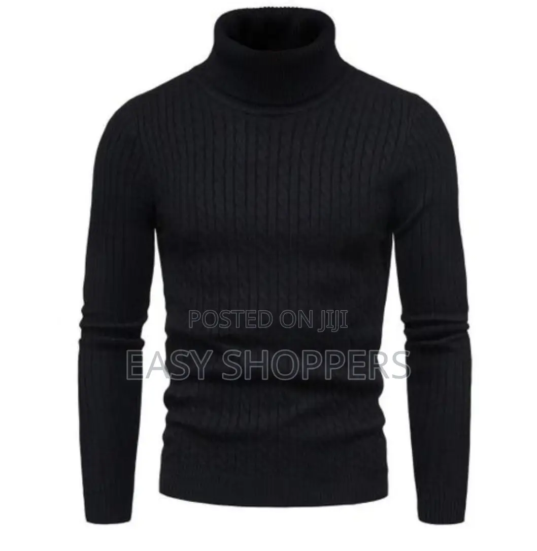 Solid Black Unisex Turtleneck Pull Neck