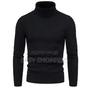 Solid Black Unisex Turtleneck Pull Neck