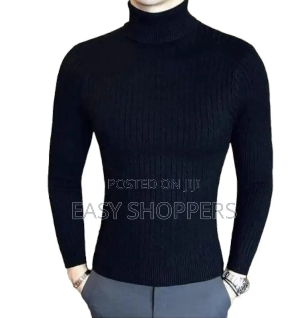 Solid Black Unisex Turtleneck Pull Neck