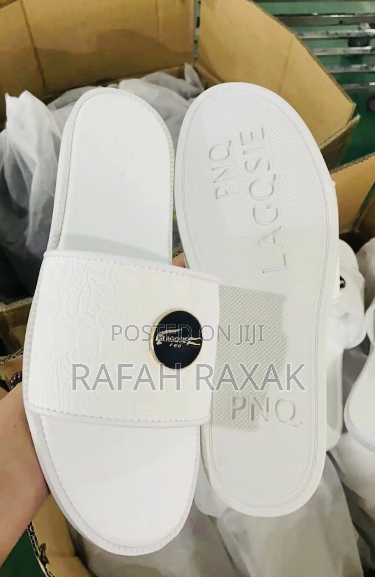 Original White Lacoste Push in Leather Sandals
