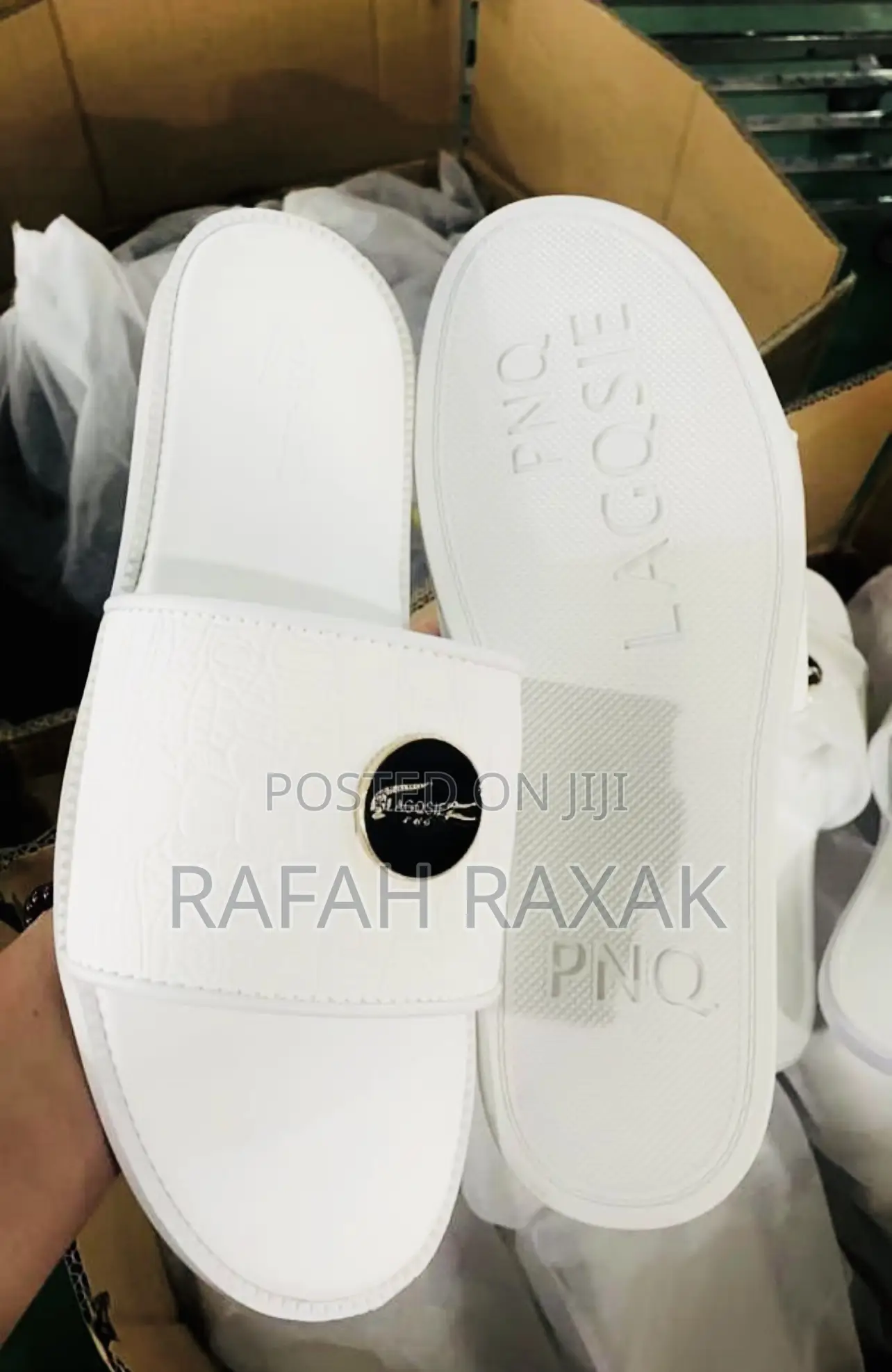 Original White Lacoste Push in Leather Sandals