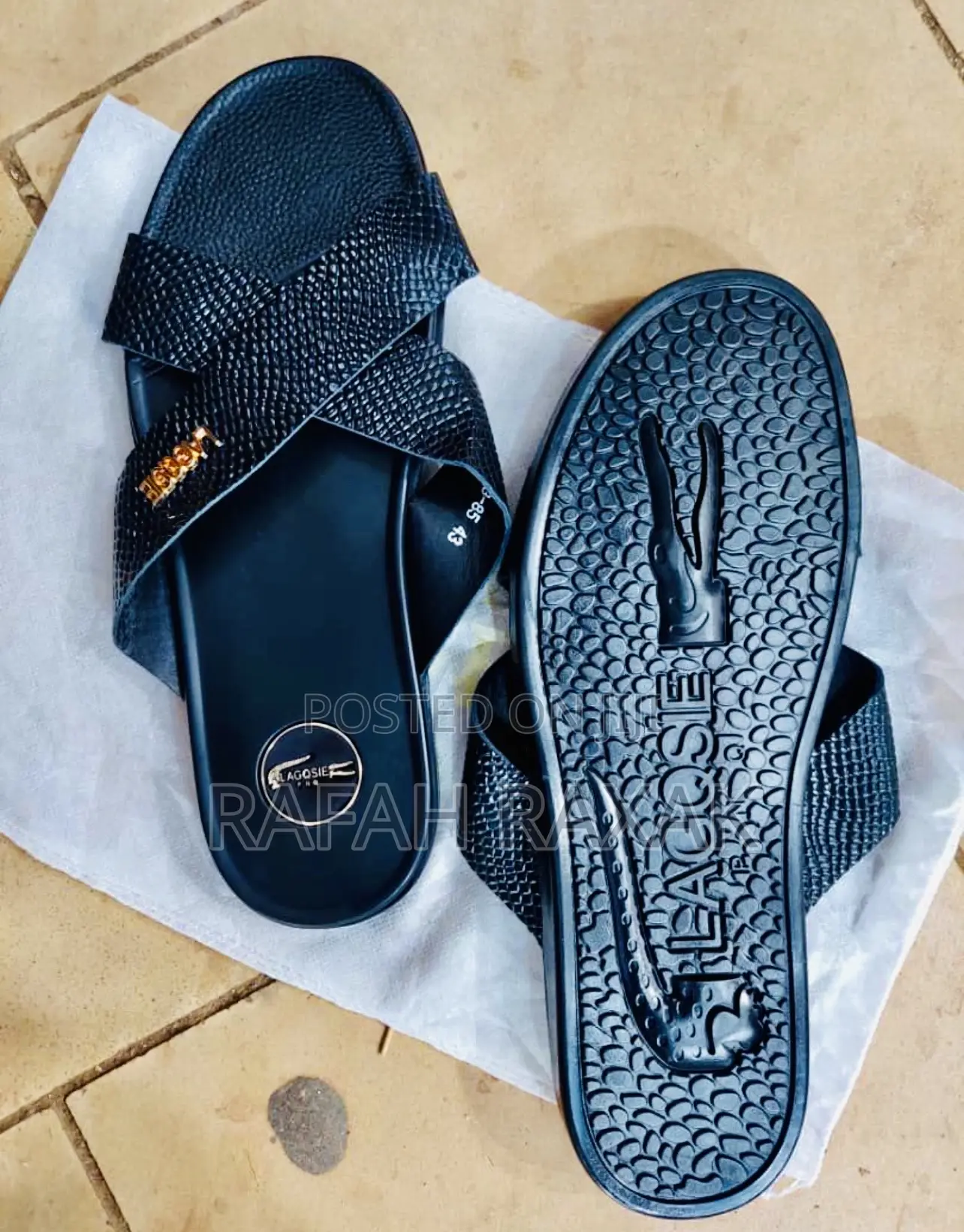 Original Men’S Black Lacoste Cross Leather Sandals