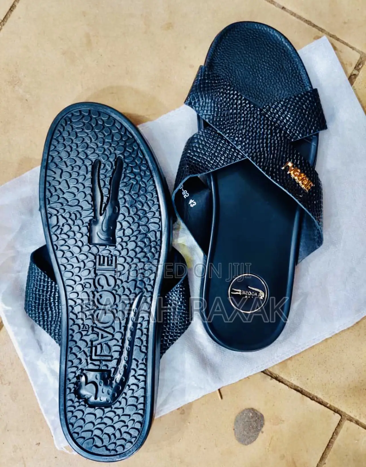 Original Men’S Black Lacoste Cross Leather Sandals