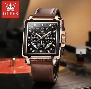 Original Men’S OLEVS Quartz Chronograph Leather Band Watch