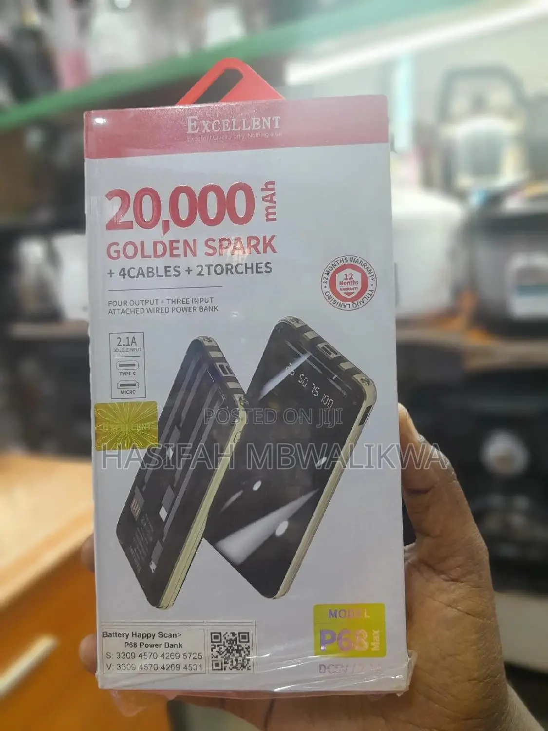 Excellent Powerbank 20,000mah +4 Cables + 2 Torches