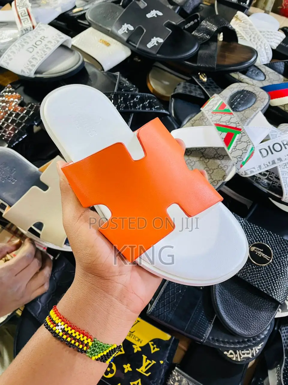 Hermes Sandals. Black-Orange
