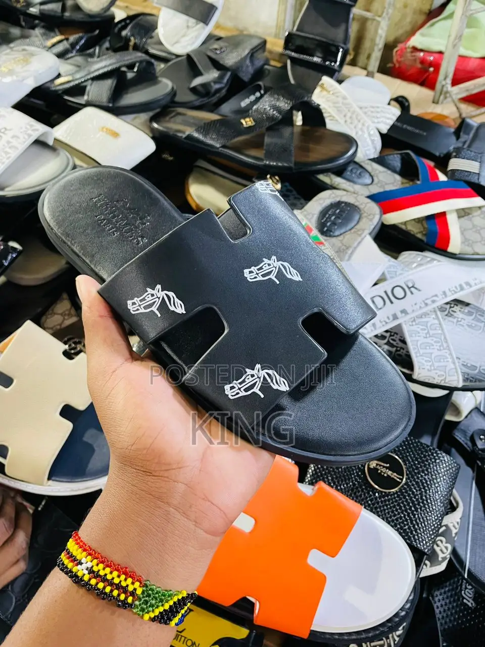 Hermes Sandals. Black-Orange