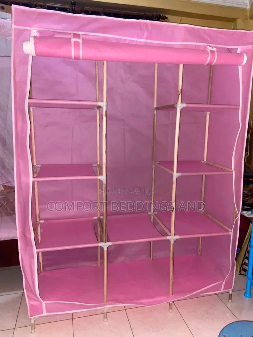 Three Column Wooden Closet Pink