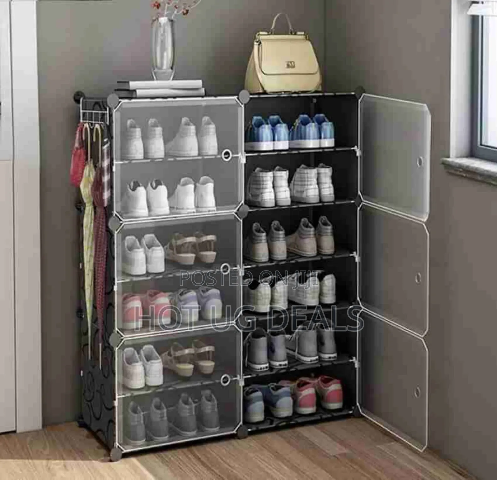 6 Layer 2 Column Plastic Shoe Rack- Black