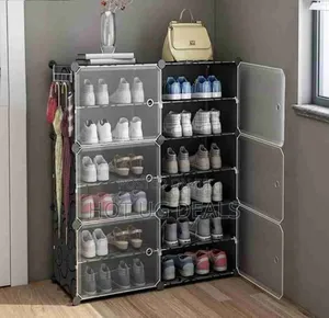 6 Layer 2 Column Plastic Shoe Rack- Black