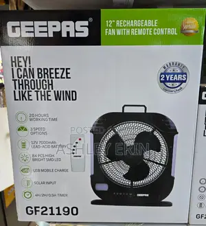 Geepas 12" Rechargeable Fan With Remote