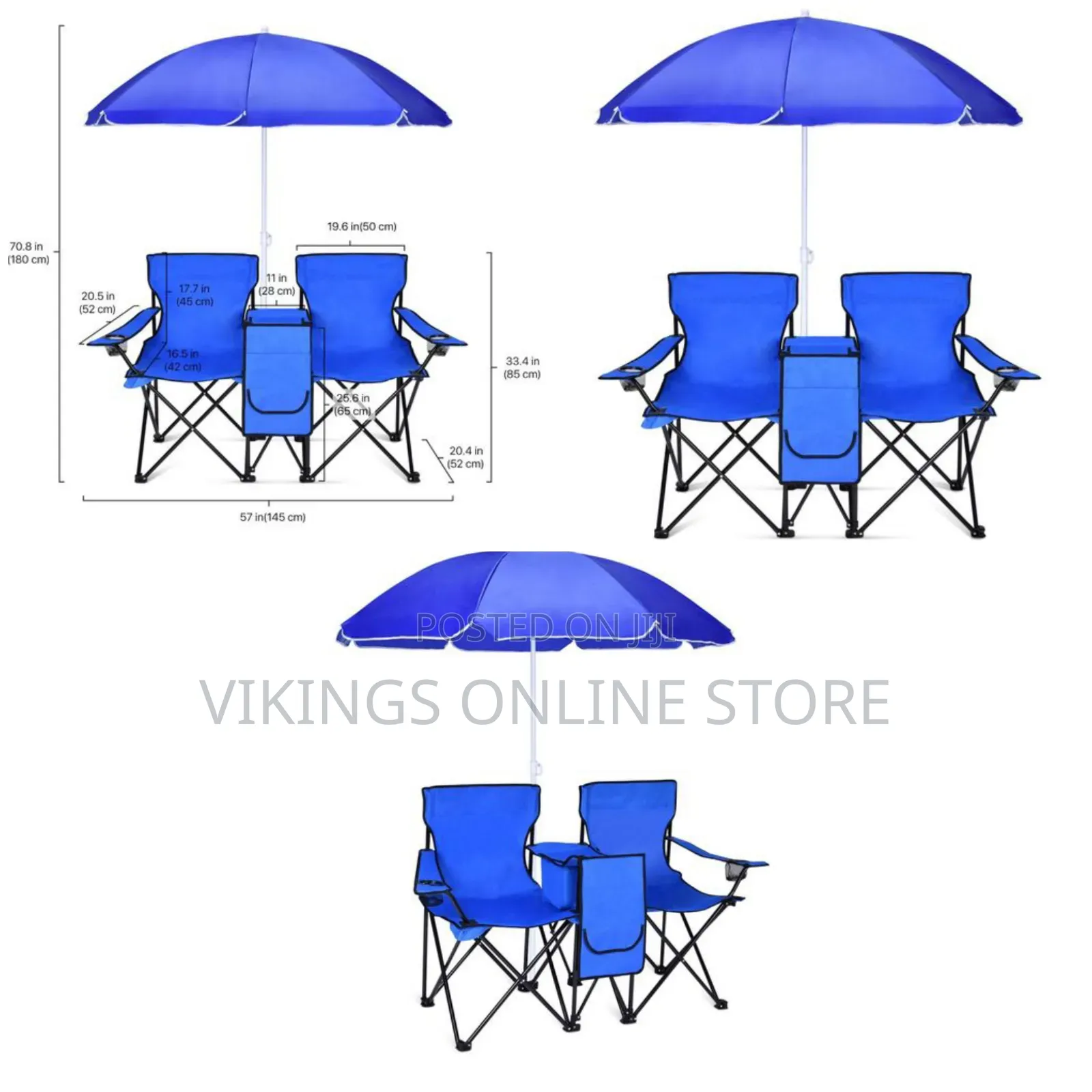 Double Folding Beach Chair With Umbrella Table Cooler Bag,
