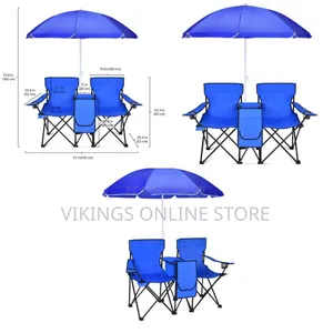Double Folding Beach Chair With Umbrella Table Cooler Bag,