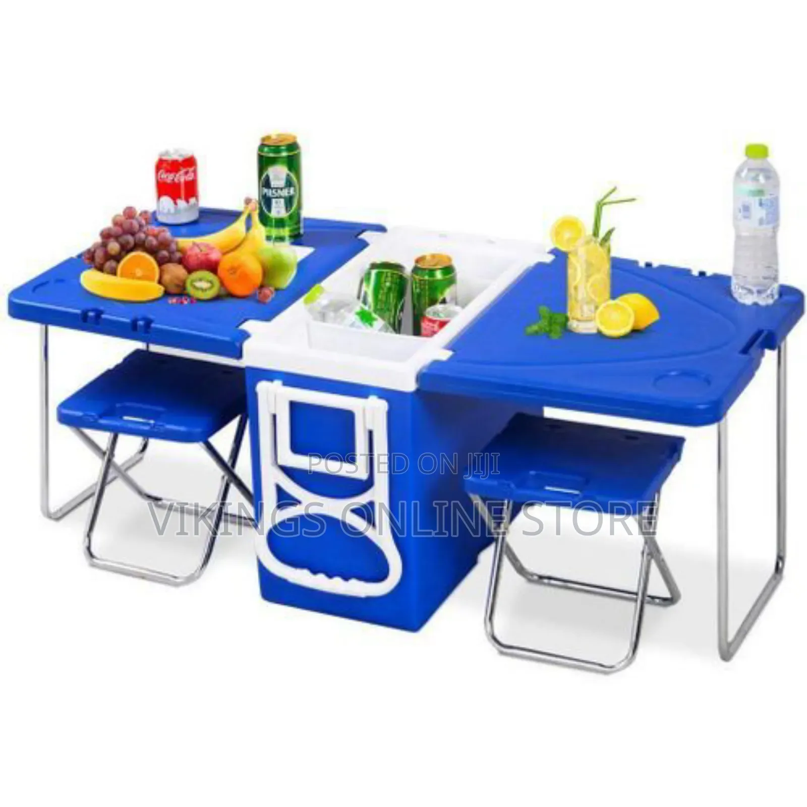 Picnic/Camping Cooler Box, Table 2 Chairs - Blue.