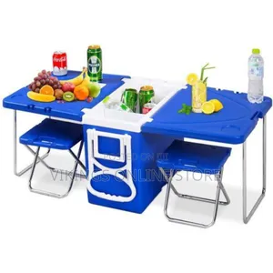 Picnic/Camping Cooler Box, Table 2 Chairs - Blue.