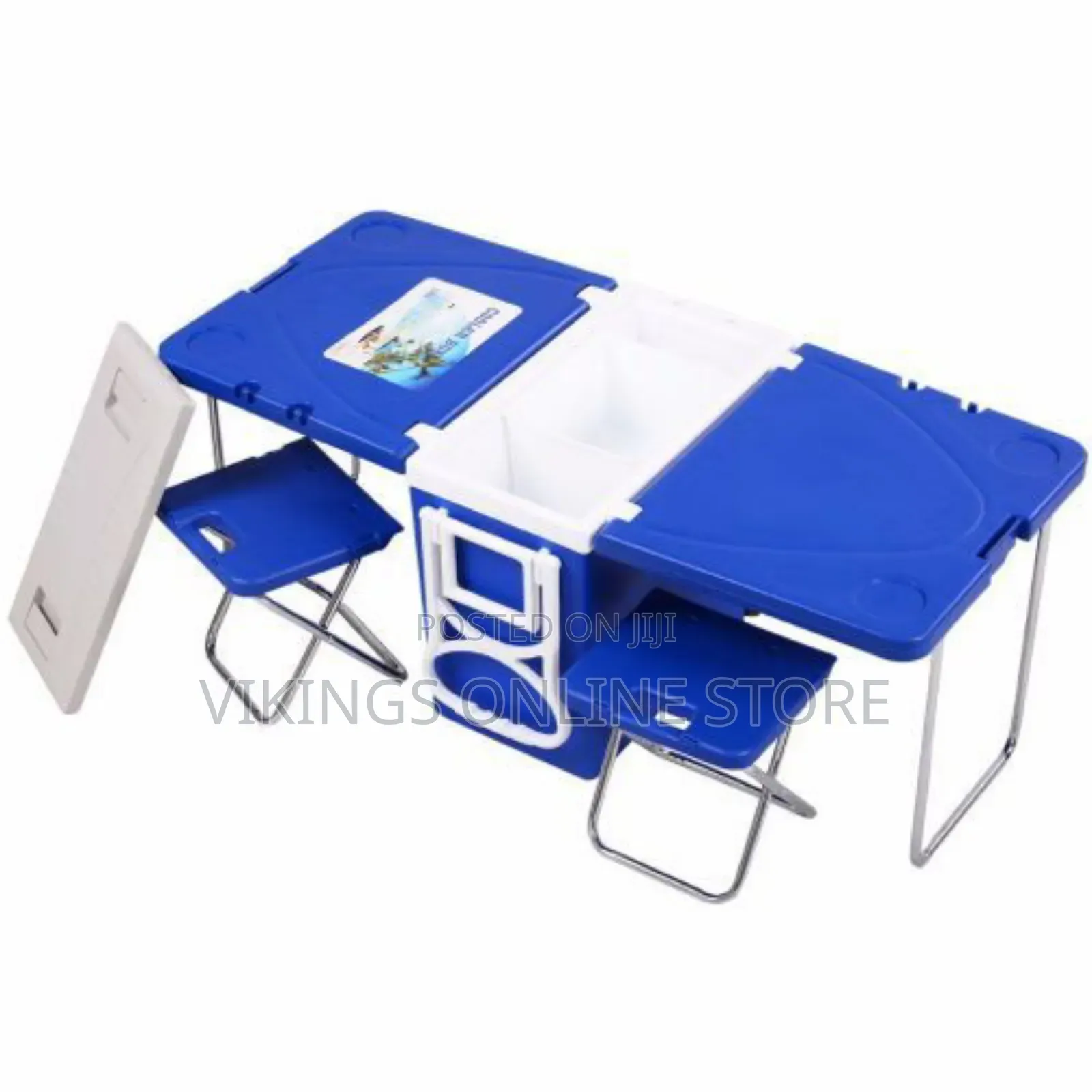 Picnic/Camping Cooler Box, Table 2 Chairs - Blue.
