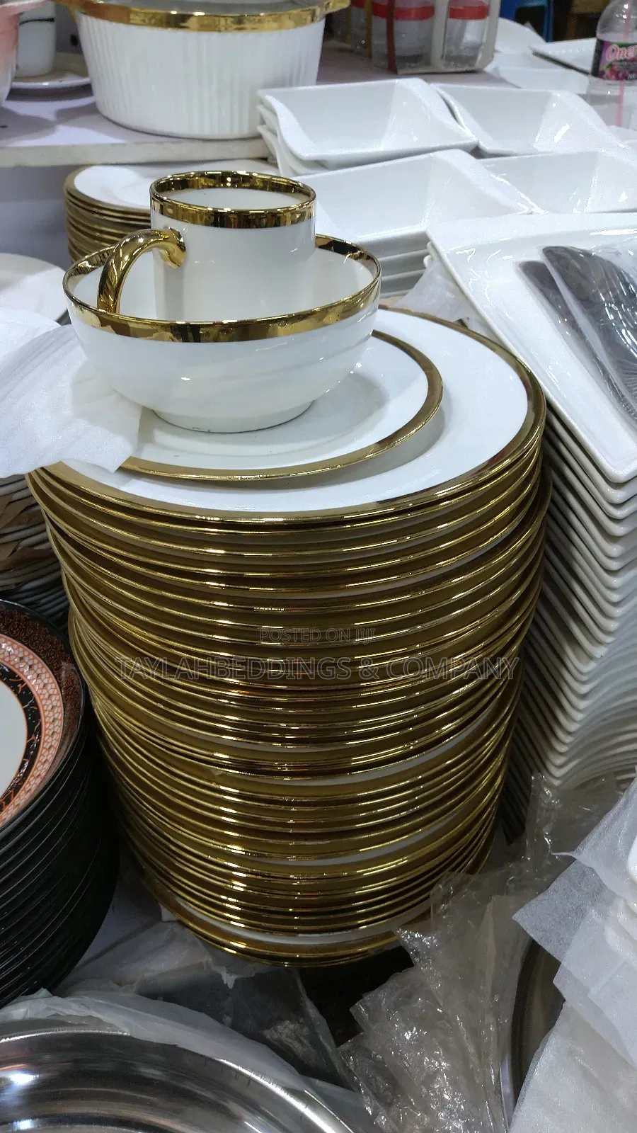 Luxury 6+6+6 Gold White, Plates, Cups, Bowls