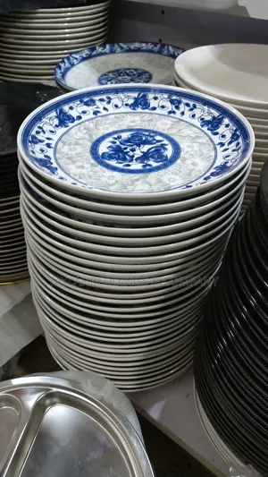 12pcs Stoneware White Blue Plate Set, Dining Series