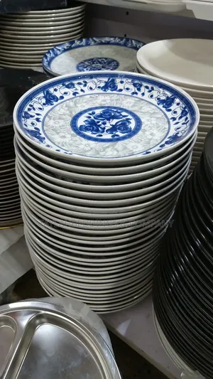 12pcs Stoneware White Blue Plate Set, Dining Series