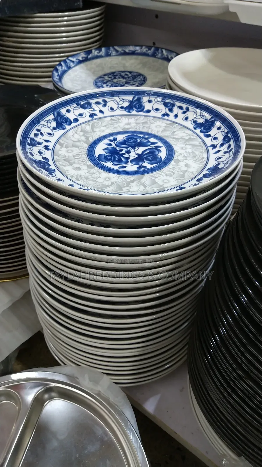 12pcs Stoneware White Blue Plate Set, Dining Series