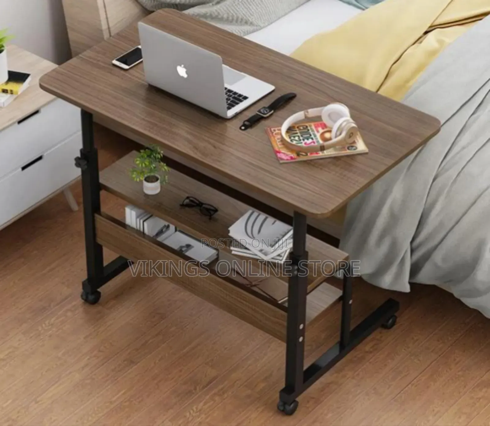Wooden Laptop Table With Wheels and Shelves