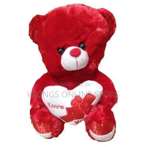 Beautiful Teddy Bear Holding a White Heart-Red