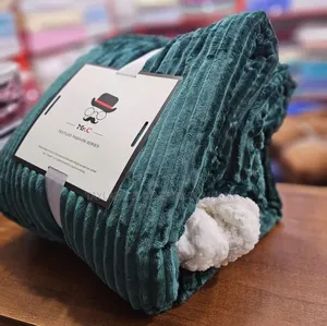 Super Soft Faux Fur Chunky Ribbed Mink Throw Blanket Green