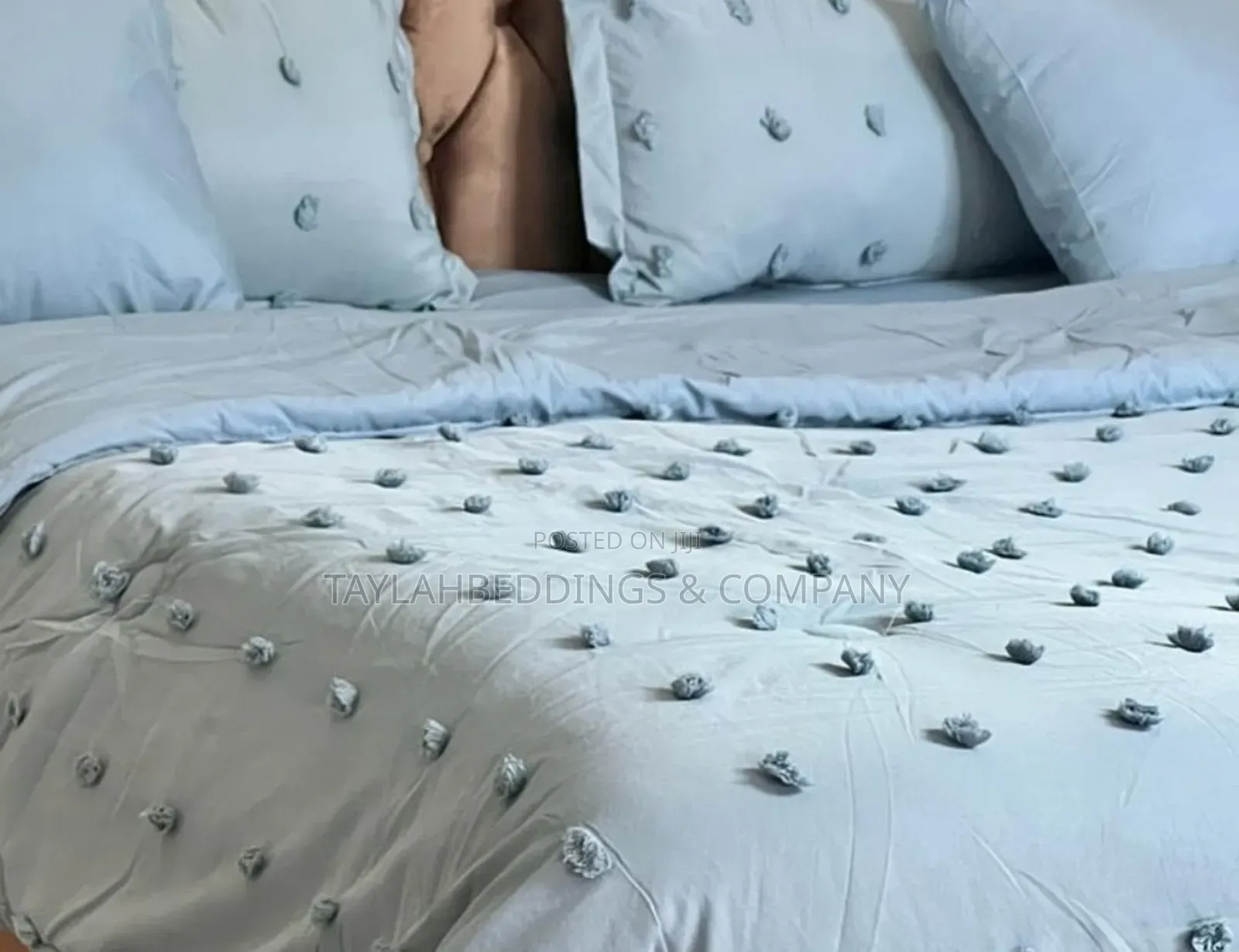 6 Piece Luxury Embroidered Bedding Set - Light Blue