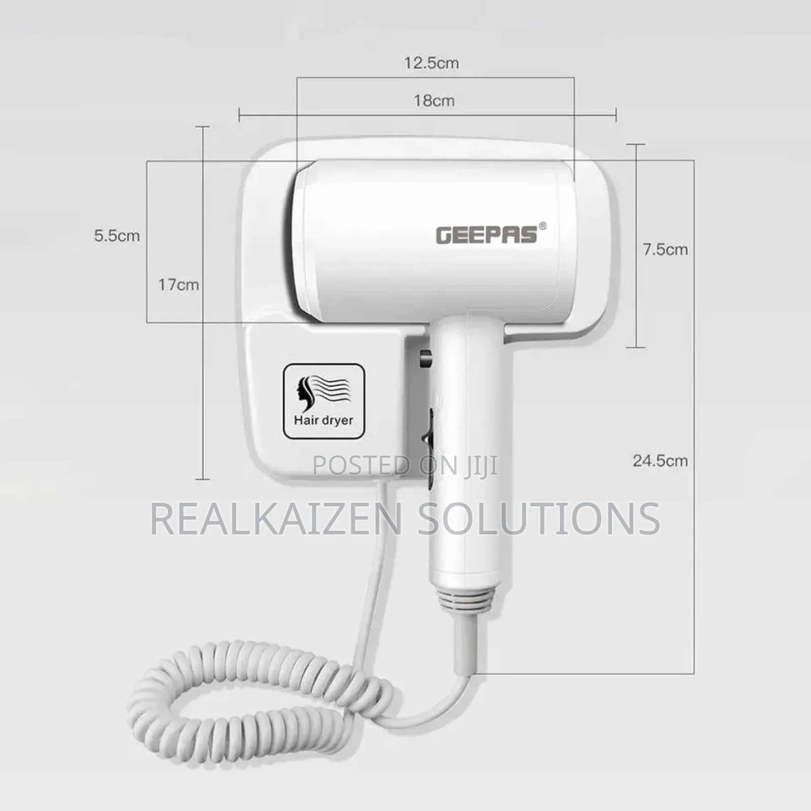 GEEPAS Wall Mounted Hand |Hot And Cold Wind Hair Dryer 1200W