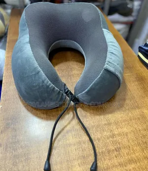 Gray Black U-Shaped Pillow, Modern Embroidered Travel Pillow