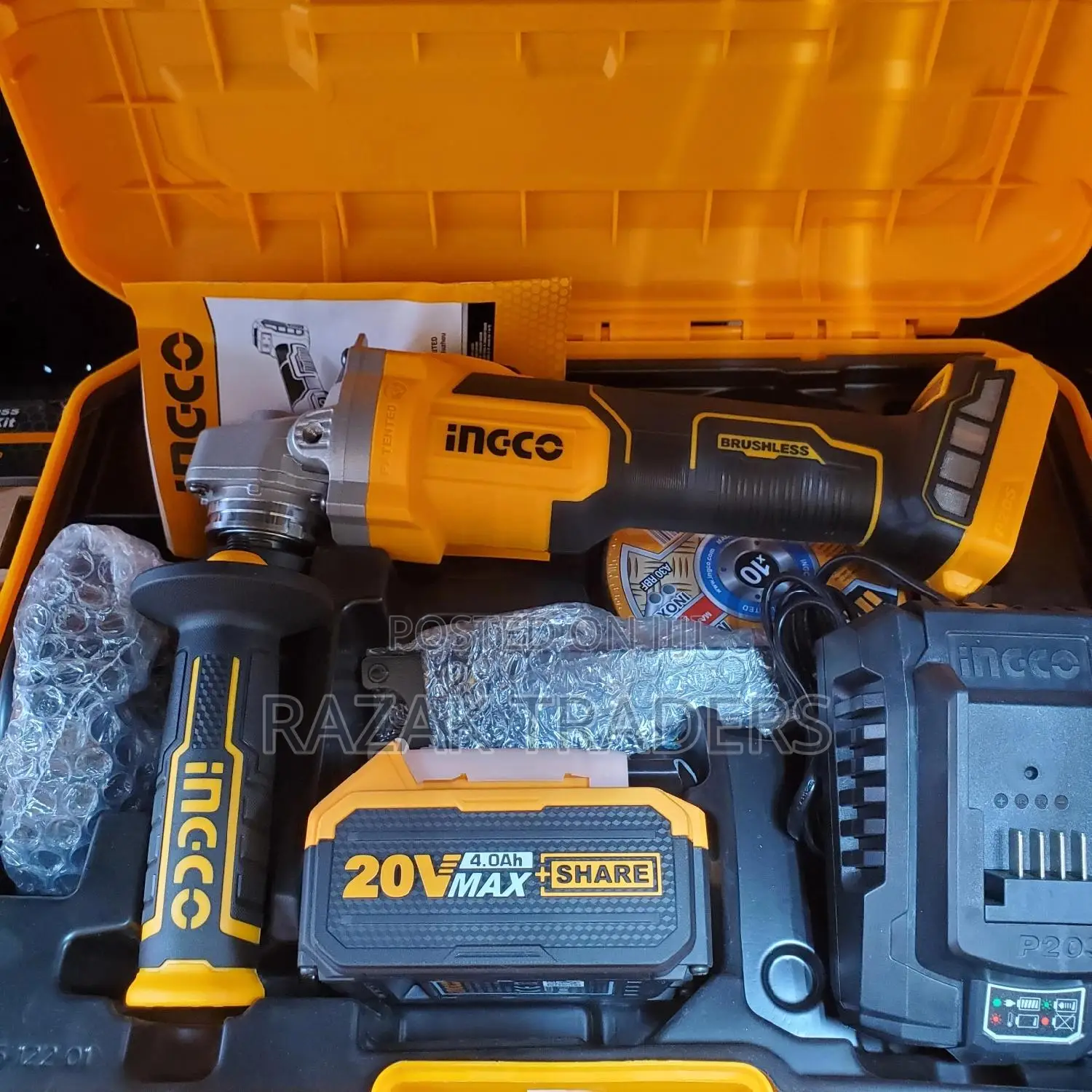 Ingco Industrial Lithium Iron Cordless Angle Grinder