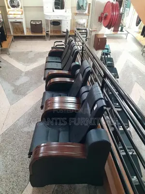 Office Sofa With Wooden Arms Pure Leather.
