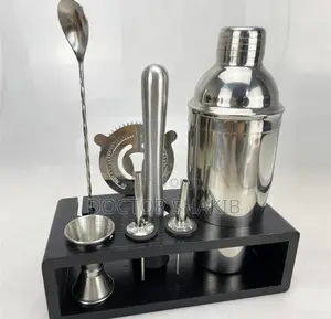 Brand-New Cocktail Shaker With a Wooden Holder