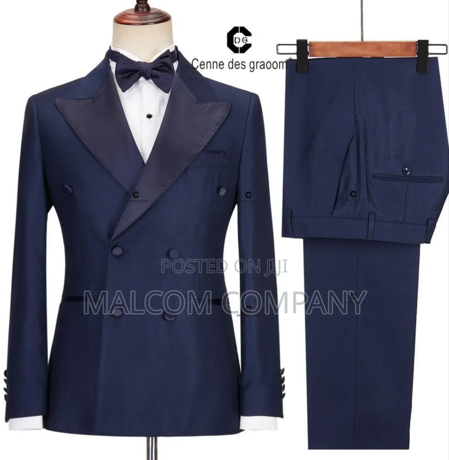 Men Tuxedo Double Breast Dark Navy Blue Suit.