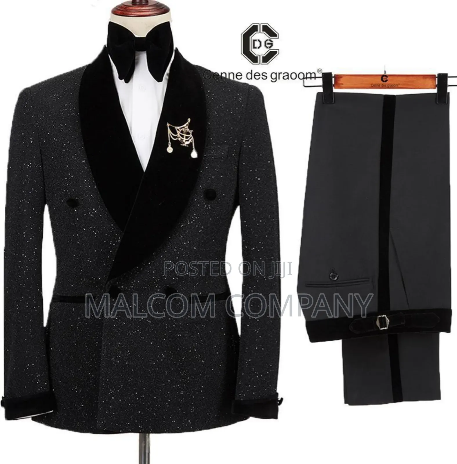 Black Shinny Men Wedding Tuxedo Suit.