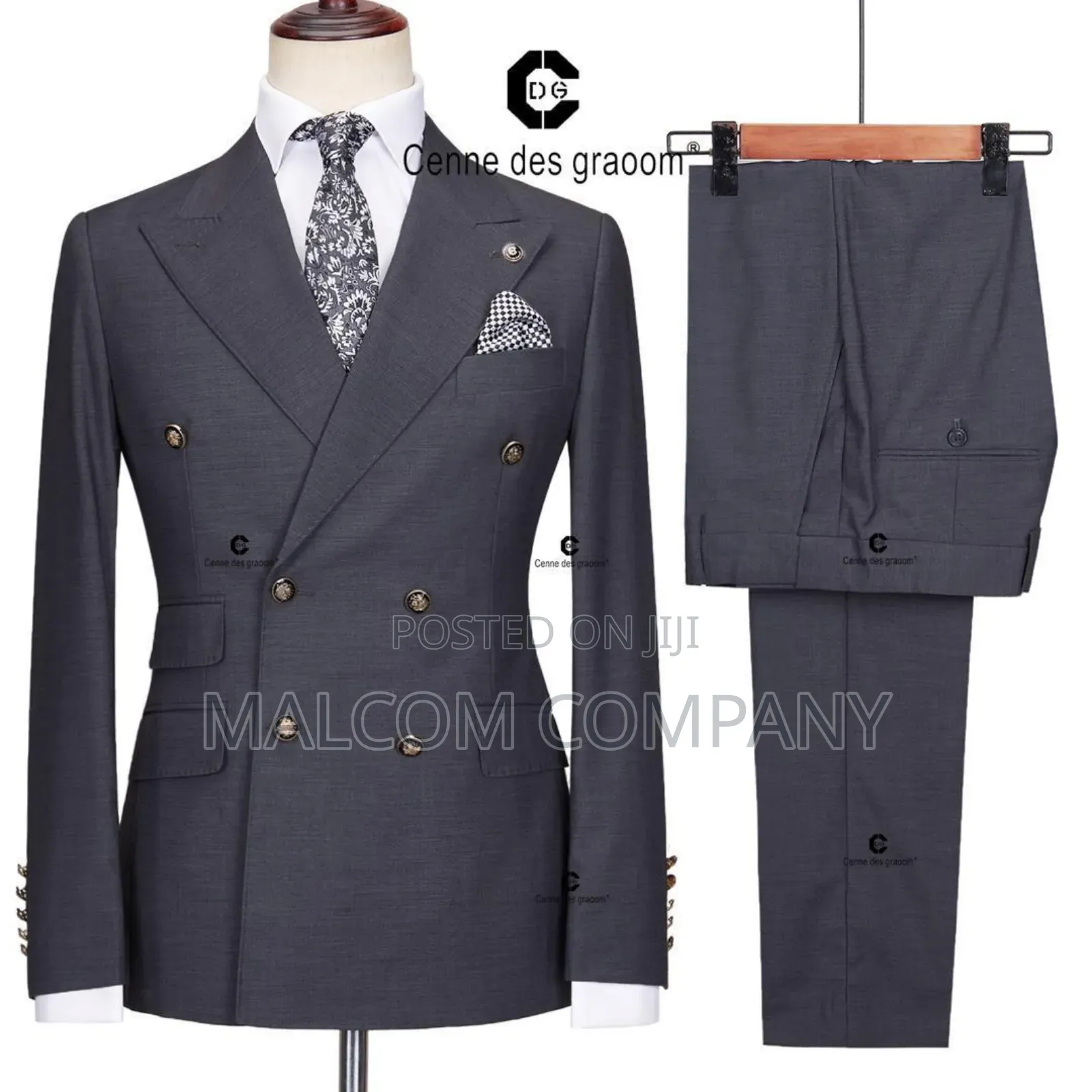 Double Breast Checked Men Gray Suits.
