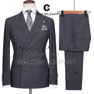 Double Breast Checked Men Gray Suits.