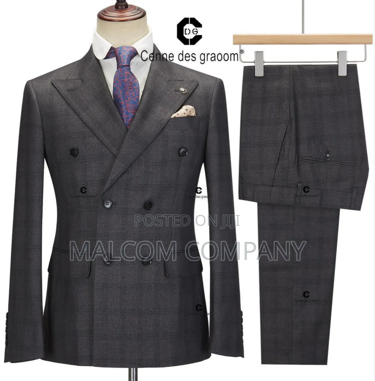 Double Breast Checked Men Gray Suits.