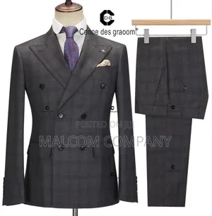 Double Breast Checked Men Gray Suits.