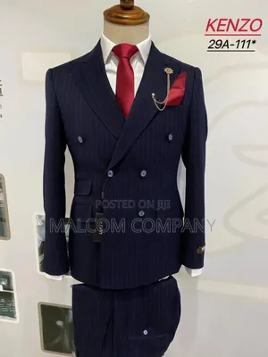 Stripped Double Breast Blue Men Suit